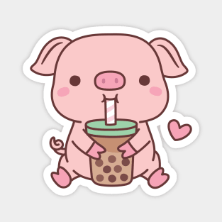 Cute Little Pig Loves Bubble Milk Tea Magnet