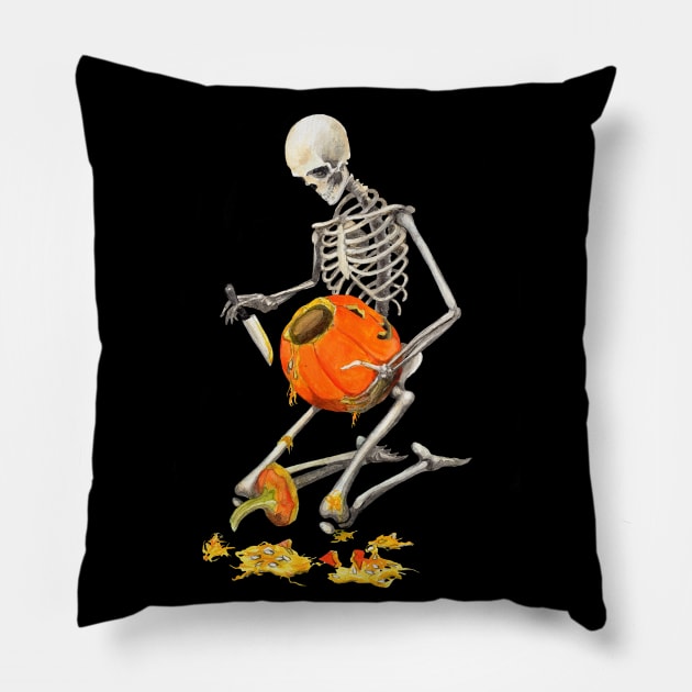 Skeleton Pumpkin Carving Pillow by Heather Dorsch Creations