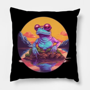 My new aesthetic is a synthwave frog Pillow