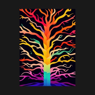 Rainbow Bark Whimsical Minimalist Lonely Tree - Abstract Minimalist Bright Colorful Nature Poster Art of a Leafless Branches T-Shirt