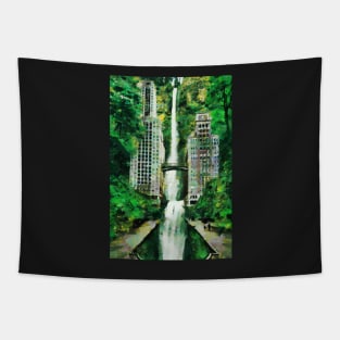 Hotel hidden in the jungle with waterfall Tapestry