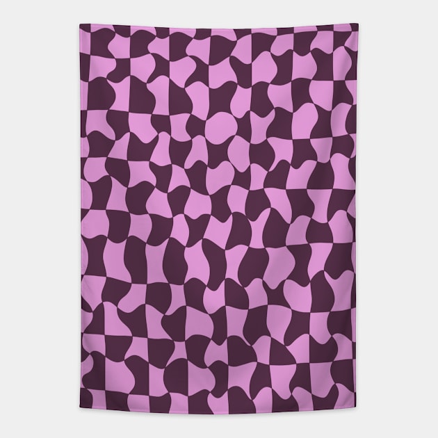 Dark Purple and Pink Distorted Warped Checkerboard Pattern V Tapestry by Velvet Earth