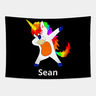 Sean First Name Personalized Dabbing Unicorn Tapestry