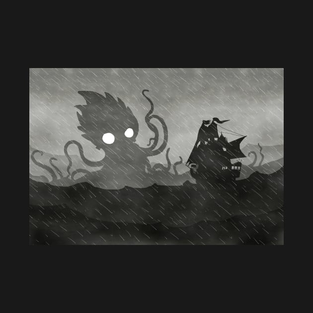 Rainy Ship & Kraken by djrbennett