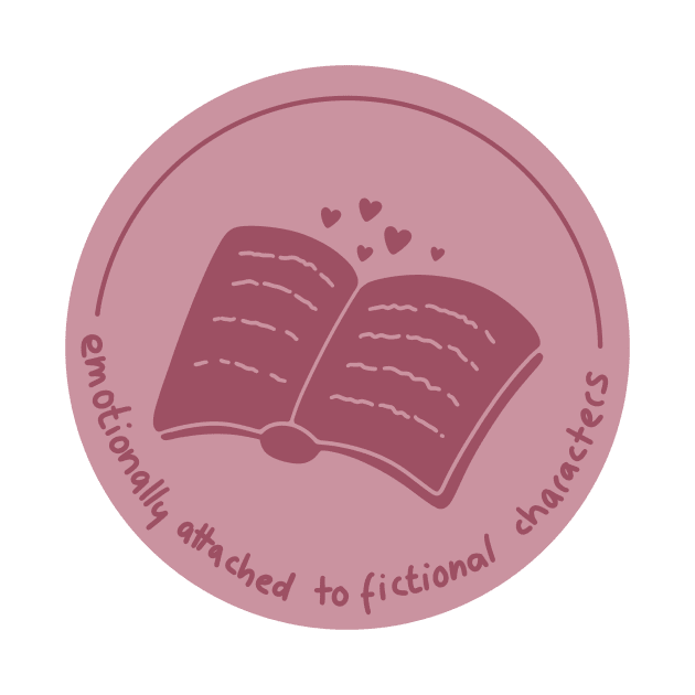 Emotionally attached to fictional characters red pink romance book design with hearts (round) by loulou-artifex