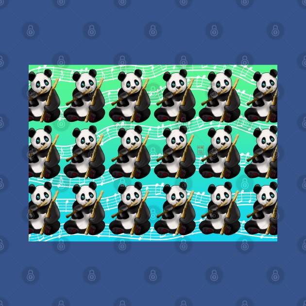 Cute panda pattern with bamboo stalks on a musical green background by cuisinecat