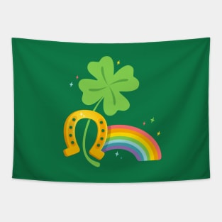 Lucky clover with rainbow and horseshoe Tapestry
