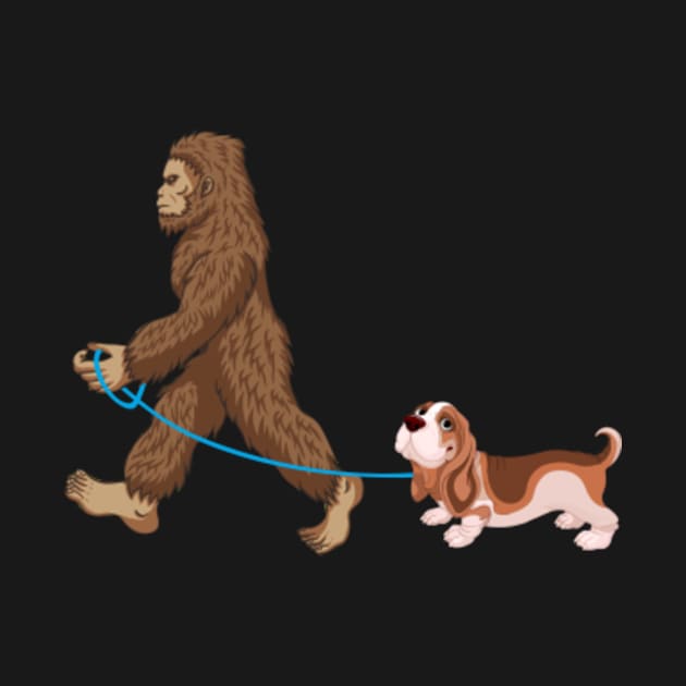 Bigfoot Dog Walk Basset Hound - Sasquatch Dog Lovers by SkivingtonAllanss