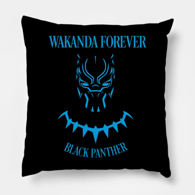 Black Panther Superhero Blue Pillow by KevinWillms1