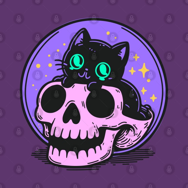 Black kitten sit in skull by AnnArtshock