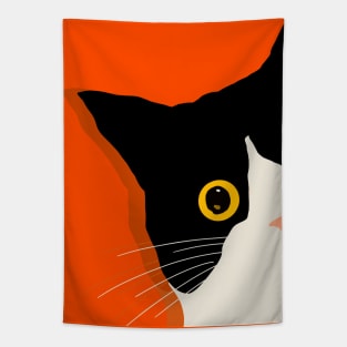 Maine Coon Black White Cat Illustration Tapestry