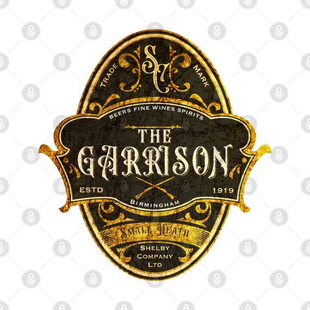 The Garrison Pub Emblem Design Black and Gold by ScienceNStuffStudio