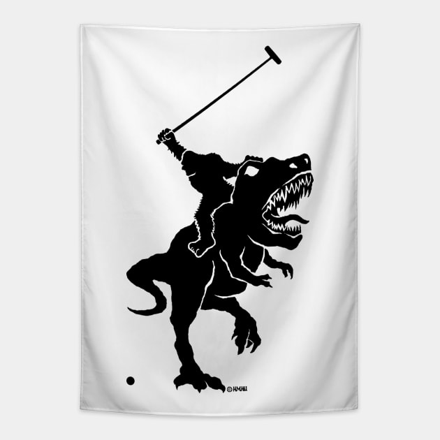 Bigfoot Playing Polo On a T Rex Tapestry by NewSignCreation