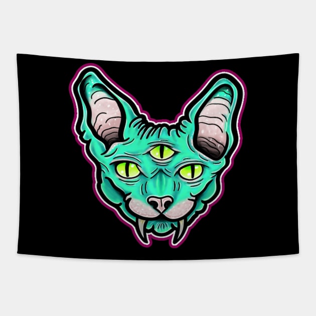 Sphynx cat minds eye Tapestry by Squatchyink