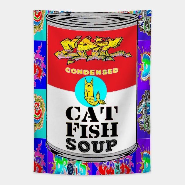 Epic Cat fish Soup Pop Art Tapestry by LowEndGraphics