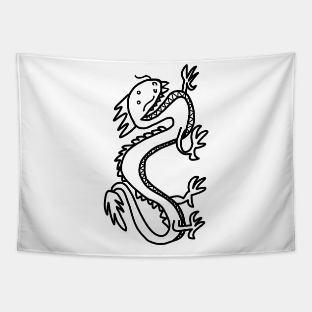 Line Art Dragon Tapestry by ellenhenryart