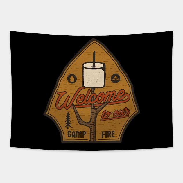 Welcome To Our Camp Fire Tapestry by busines_night