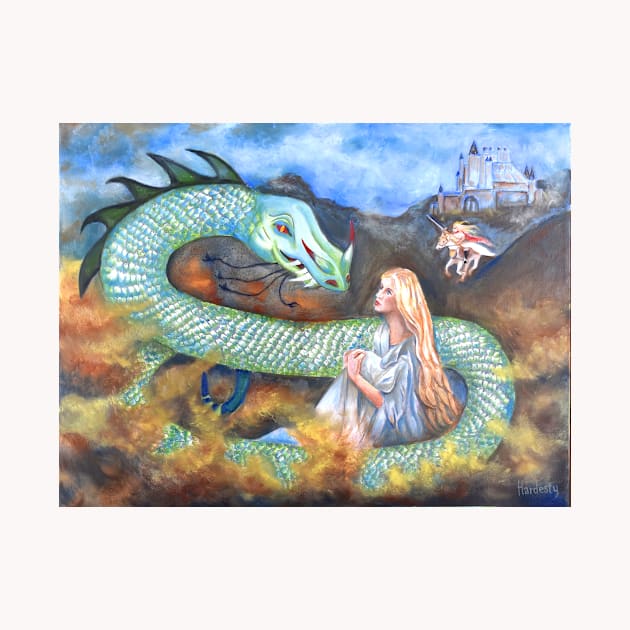 Dragon serpent and maiden warrior woman by Fantasyart123