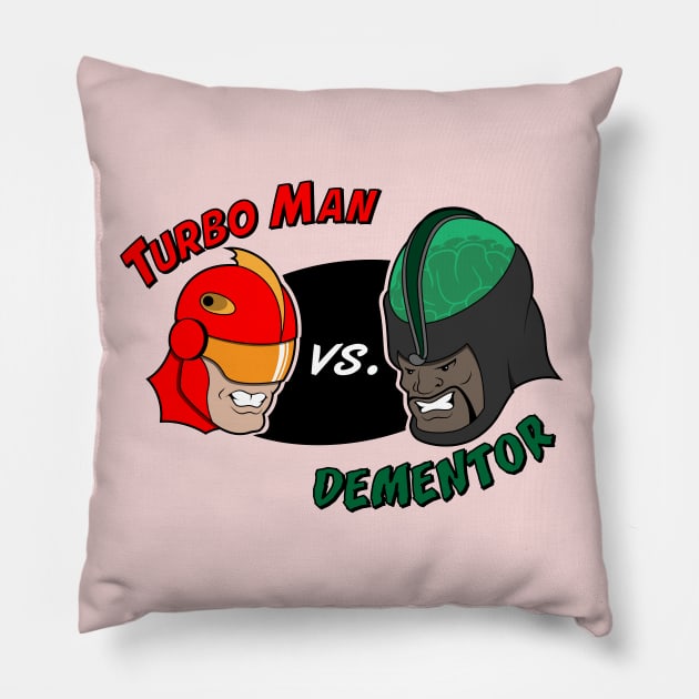 Turbo Man Showdown Pillow by Lights, Camera, Podcast