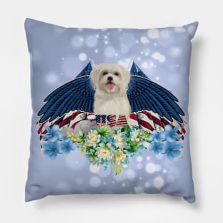 Cute dog and squirrel with wings and hat, USA Pillow