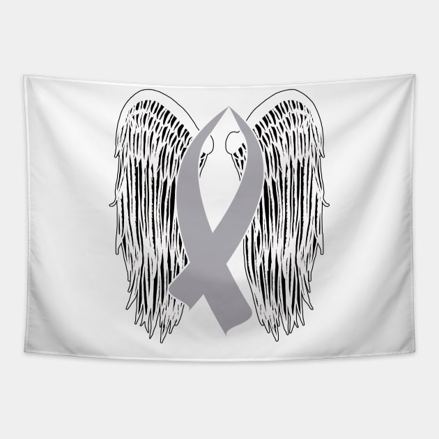 Winged Awareness Ribbon (Gray Ribbon) Tapestry by BlakCircleGirl