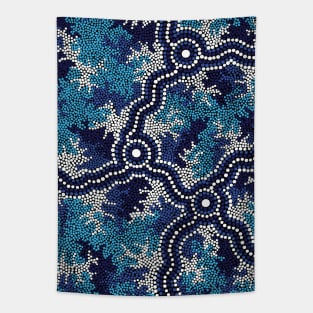 Aboriginal Art - Wetland Dreaming Blue Tapestry