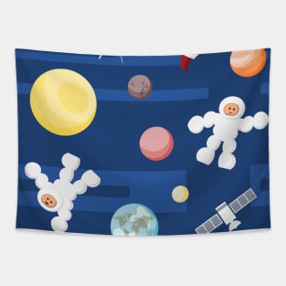 Space background with astronauts, planets and spacecrafts Tapestry