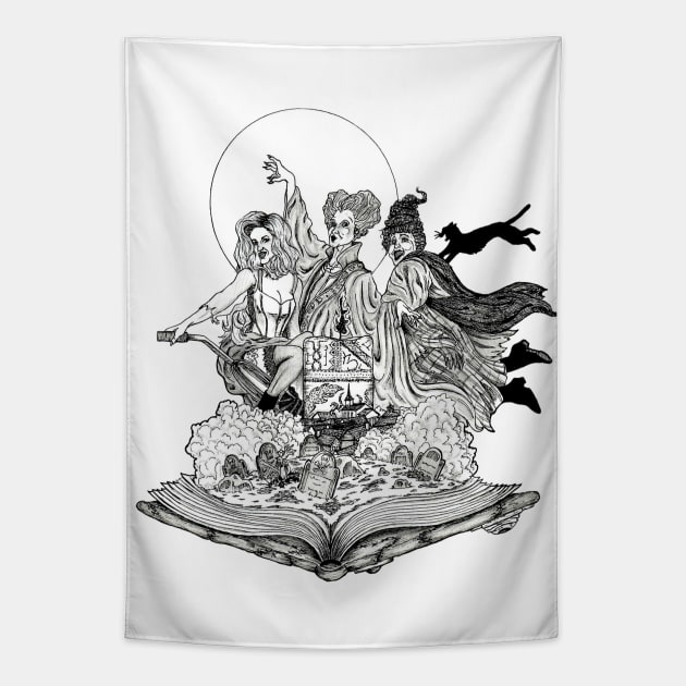 Sanderson Sisters Over Salem Hocus Pocus Tapestry by Nerds The Word Prints