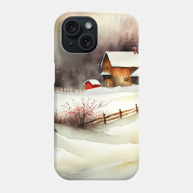 Chritsmas Snow Winter Watercolor Landscapes series 2 Phone Case by Mi Styles