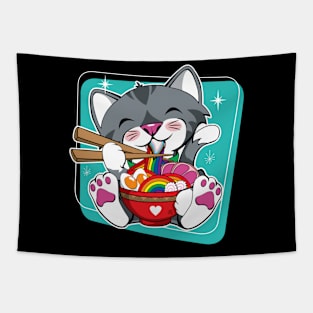 Cat Eating Ramen Pride Flag Tapestry