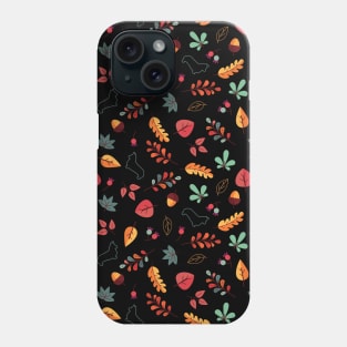 Corgi Autumn Leaves Pattern - Black Background Phone Case