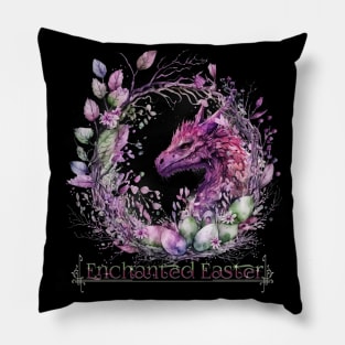 Enchanted Easter Dragon Wreath Egg Pink Pastel Design Pillow