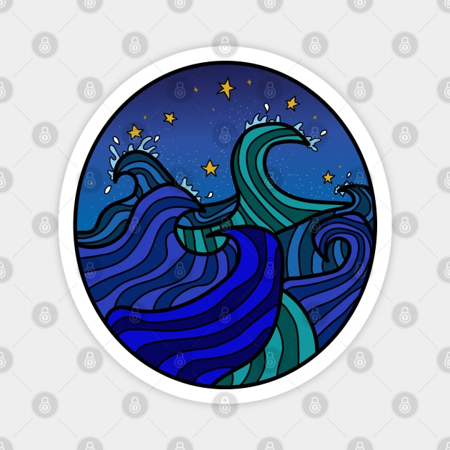 Waves In The Night Sky Magnet by LozzieElizaDesigns