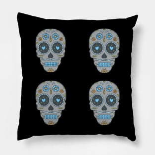 Grey Blue and Orange Day of the Dead Candy Skulls Pack Pillow