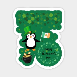 Happy St Patrick's Day Penguin With Pot of Gold and Irish Flag Magnet