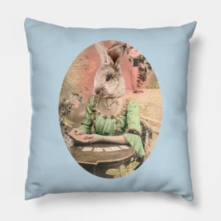 Go Ask Alice White Rabbit pink and mint Pillow