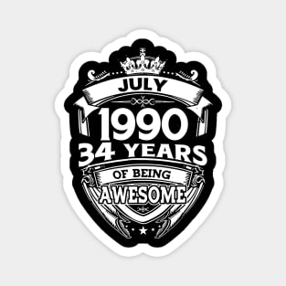 July 1990 34 Years Of Being Awesome 34th Birthday Magnet