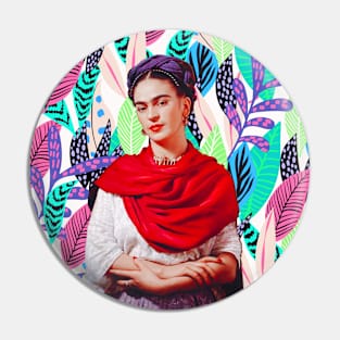 Colorful Floral Pattern Frida Kahlo Pin