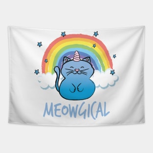 Blue cat unicorn Tapestry