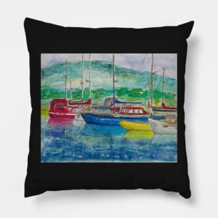 Yachts at Port Huon - Tasmania - Watercolour Pillow