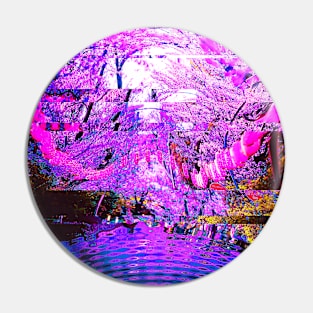 Japanese Cherry Blossoms Glitch Art Pin