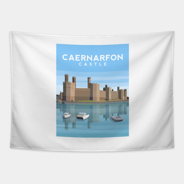 Caernarfon Castle and Harbour, North Wales Tapestry by typelab