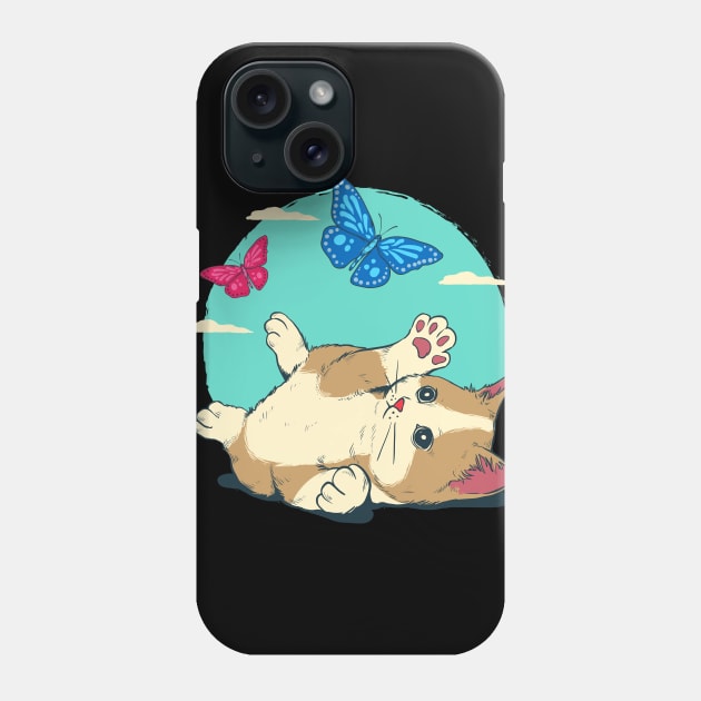 Cute Cat Playing With Butterfly Blue Sky Phone Case by anubis1986