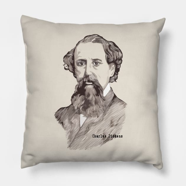 Charles Dickens - Victorian Novelist Pillow by The Blue Box