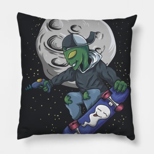 alien skateboarding in space hoodie and Pillow