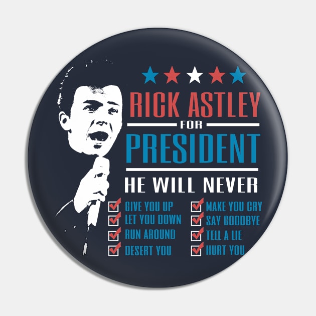 Rick Astley for President Pin by hauntedjack