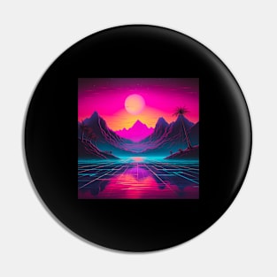 Vaporwave Retrowave Synthwave Vintage Sunset Palm Trees Ocean Mountains Pin