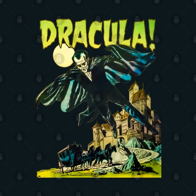 Dracula Flying Horses Castle Moon Vampire Halloween Retro Comic Vintage Cartoon Old Classic by REVISTANGO