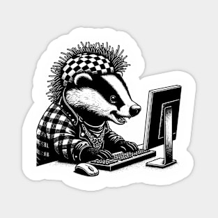 Punk Rock Oddcore Goth Badger on Computer Vintage Style Magnet
