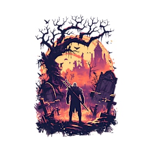 Lone Hunter on a Ghosly Graveyard - Witcher T-Shirt